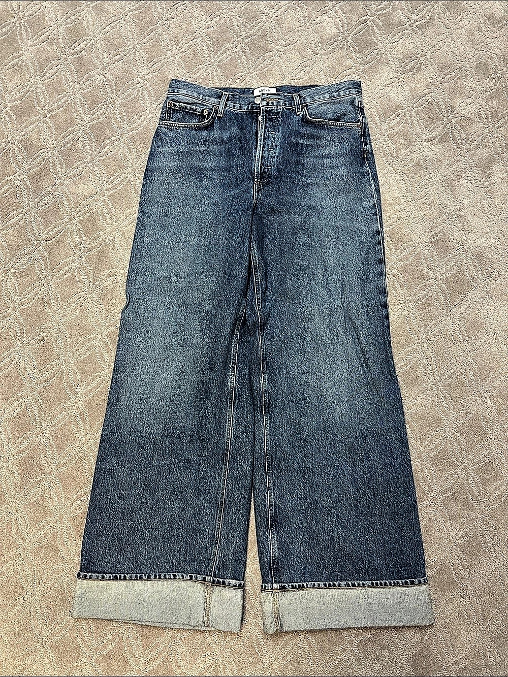 Agolde Dame High Rise Wide Leg Cuffed Jeans in Blue